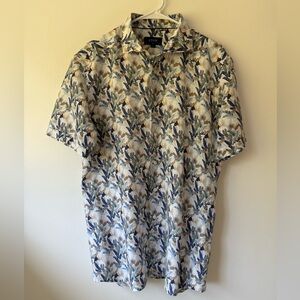 Eton Men's Short Sleeve Shirt - Blue and Cream Floral